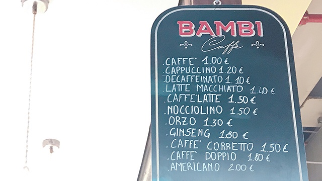 BAMBICaffé メニュー イタリア フィレンツェ